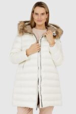 BLAUER Ecru kurtka puchowa damska z odpinanym futrem jenota-wyprzedaż