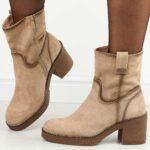 Beżowe botki damskie na obcasie Potocki 51302-wyprzedaż