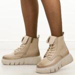 Beżowe botki damskie na platformie Potocki 19333-wyprzedaż