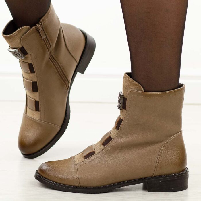 Beżowe płaskie zimowe botki damskie Jezzi Asa62-106-wyprzedaż