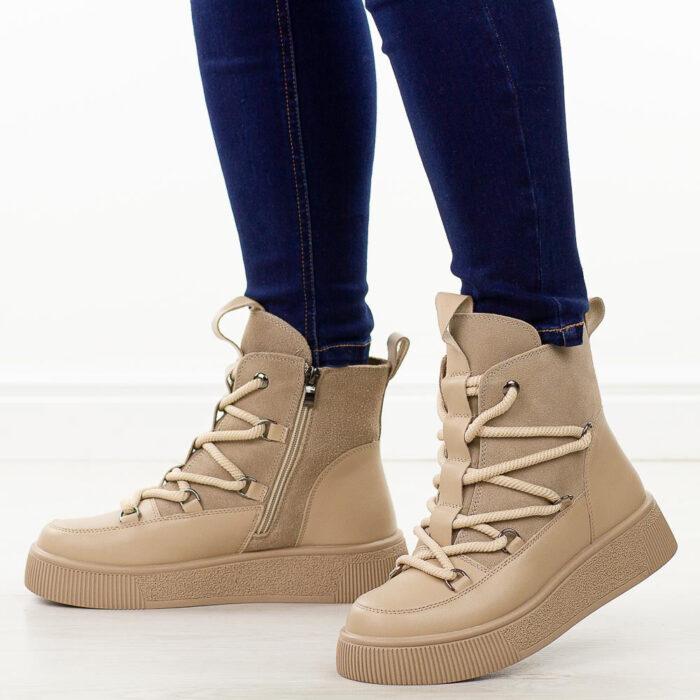 Beżowe skórzane botki damskie Cambell 52330-wyprzedaż