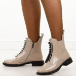 Beżowe skórzane botki damskie DiA 52-108-wyprzedaż