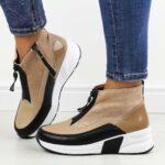 Beżowe skórzane botki damskie na koturnie T.Sokolski Z24-220-wyprzedaż