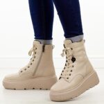Beżowe skórzane botki damskie na platformie Cambell 19350-wyprzedaż