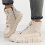 Beżowe skórzane botki damskie na platformie Filippo Dbt6312/25-wyprzedaż