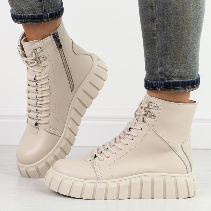 Beżowe skórzane botki damskie na platformie Filippo Dbt6312/25-wyprzedaż