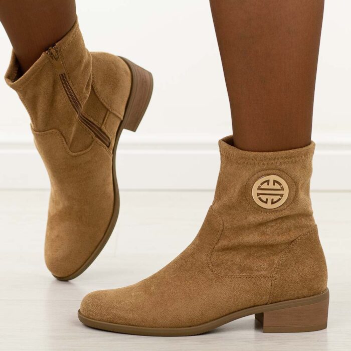 Beżowe zamszowe botki damskie Jezzi asa198-28-wyprzedaż