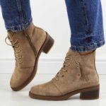 Beżowe zamszowe botki damskie M.Daszyński 2459-5-wyprzedaż