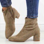 Beżowe zamszowe botki damskie na obcasie M.Daszyński 2263-13-wyprzedaż