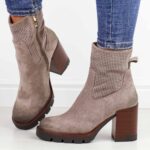 Beżowe zamszowe botki damskie na słupku Potocki 12482-wyprzedaż