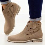 Beżowe zamszowe skórzane botki damskie T.Sokolski Z25-166-wyprzedaż