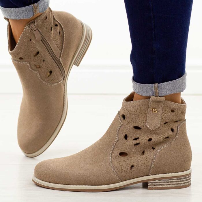 Beżowe zamszowe skórzane botki damskie T.Sokolski Z25-166-wyprzedaż