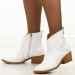 Białe Polskie kowbojki damskie zimowe botki skórzane Deoni B71b-wyprzedaż