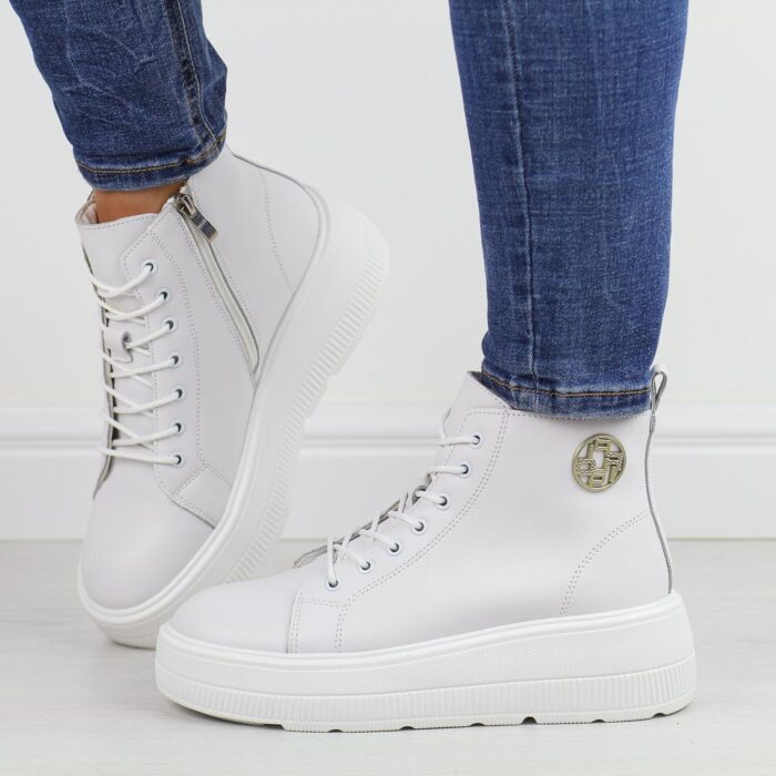 Białe skórzane botki damskie Filippo dbt6374/25-wyprzedaż