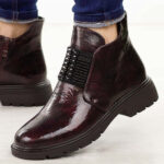 Bordowe lakierowane botki damskie M.Daszyński 2501-10-wyprzedaż