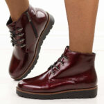 Bordowe lakierowane botki damskie Potocki 19360-wyprzedaż