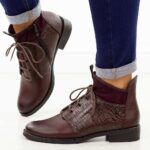 Bordowe płaskie botki damskie Jezzi Asa62-128-wyprzedaż