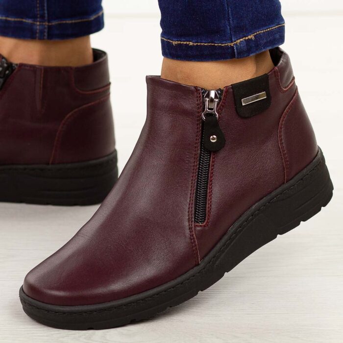 Bordowe skórzane Polskie botki damskie zimowe Deoni D468-wyprzedaż