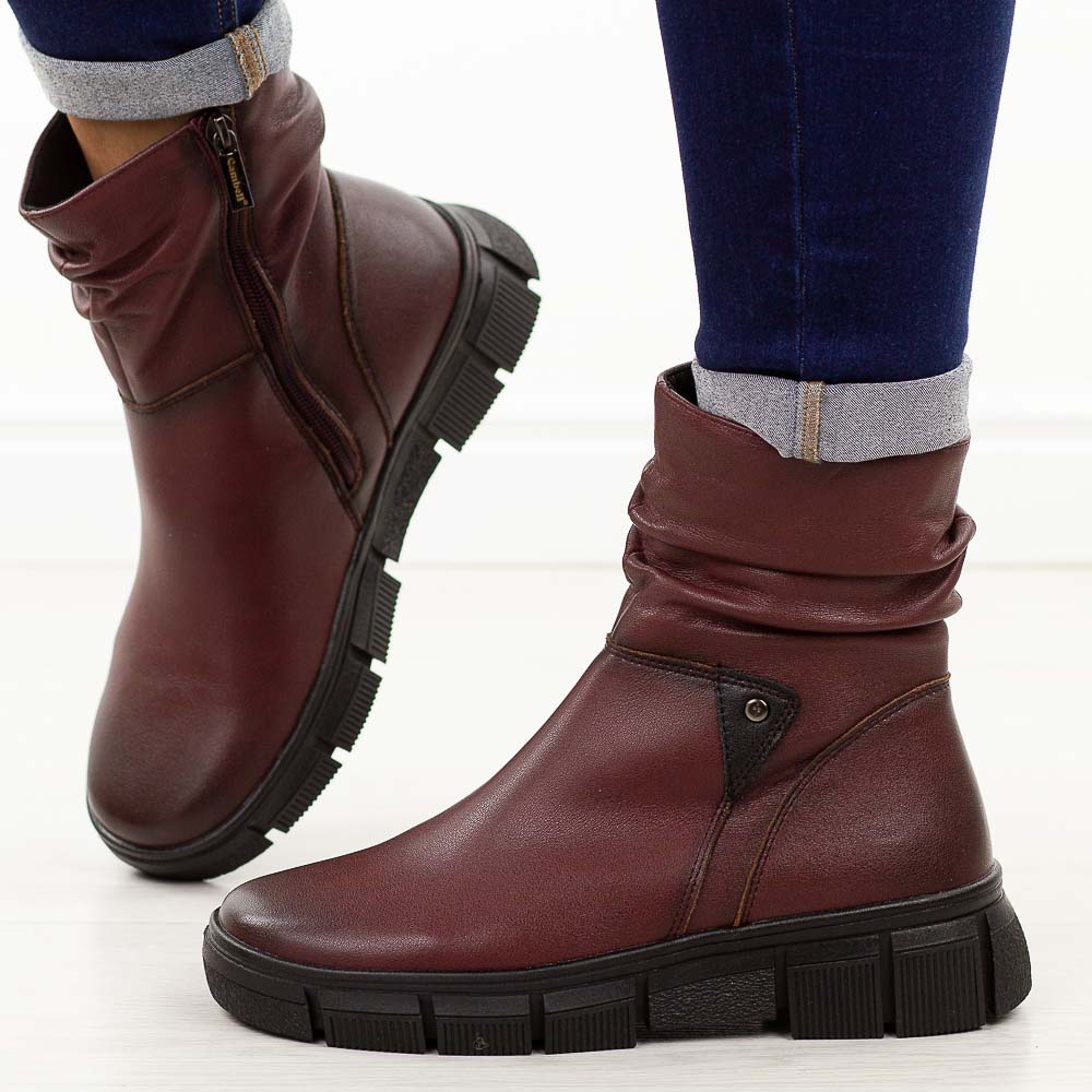 Bordowe skórzane botki damskie Cambell 19304-wyprzedaż