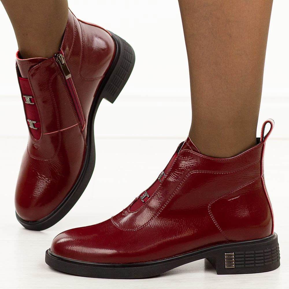 Bordowe skórzane botki damskie DiA 52-118-wyprzedaż