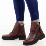 Bordowe skórzane botki damskie Sergio Leone Bt25200S-wyprzedaż