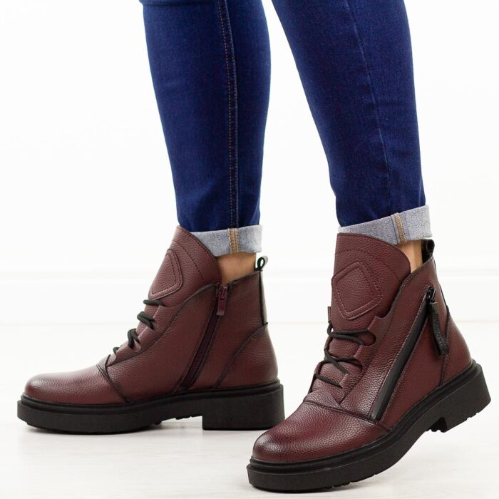 Bordowe skórzane botki damskie Sergio Leone Bt25200S-wyprzedaż