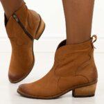 Brązowe Polskie kowbojki damskie botki zimowe Deoni B71b Nubuk-wyprzedaż