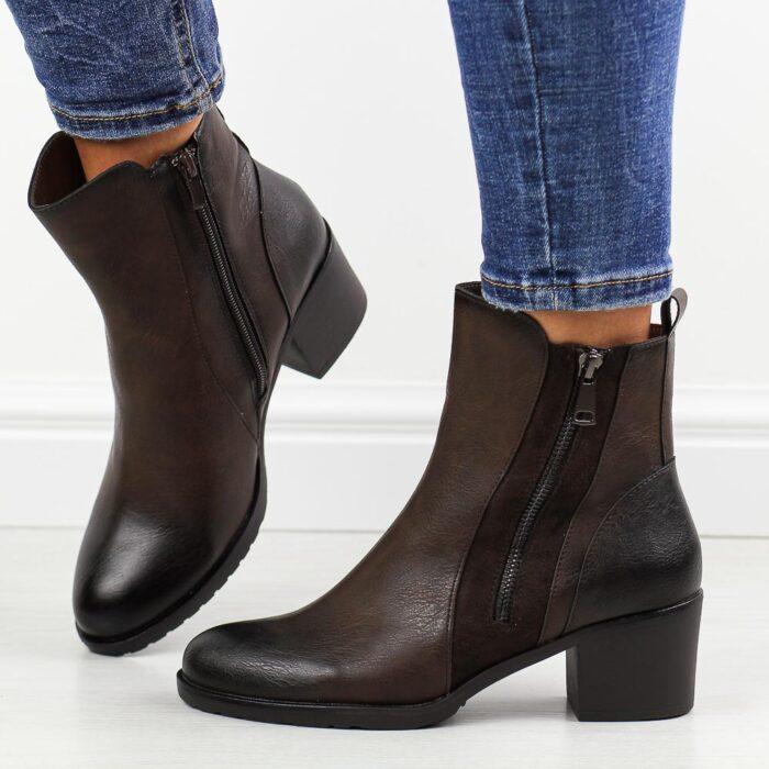 Brązowe botki damskie na obcasie M.Daszyński sa128-52-wyprzedaż