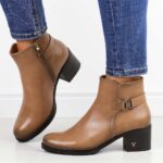 Brązowe botki damskie na obcasie Potocki 12411-wyprzedaż