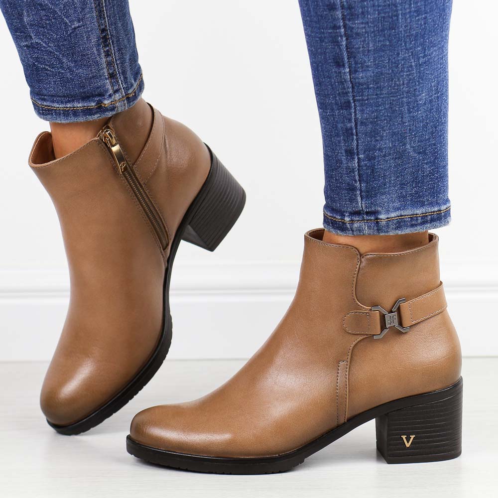 Brązowe botki damskie na obcasie Potocki 12411-wyprzedaż