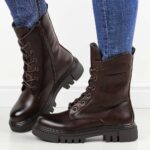 Brązowe botki damskie na traperze M.Daszyński 2150-16-wyprzedaż