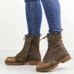 Brązowe botki damskie na traperze M.Daszyński Sa259-4-wyprzedaż