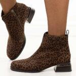 Brązowe cętkowane skórzane botki damskie na obcasie DiA 52-852-wyprzedaż