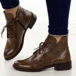 Brązowe skórzane Polskie botki damskie Deoni D397A-wyprzedaż