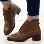 Brązowe skórzane botki damskie Jezzi Ol23-2-wyprzedaż