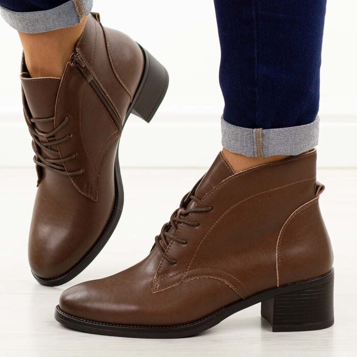 Brązowe skórzane botki damskie Jezzi Ol23-2-wyprzedaż