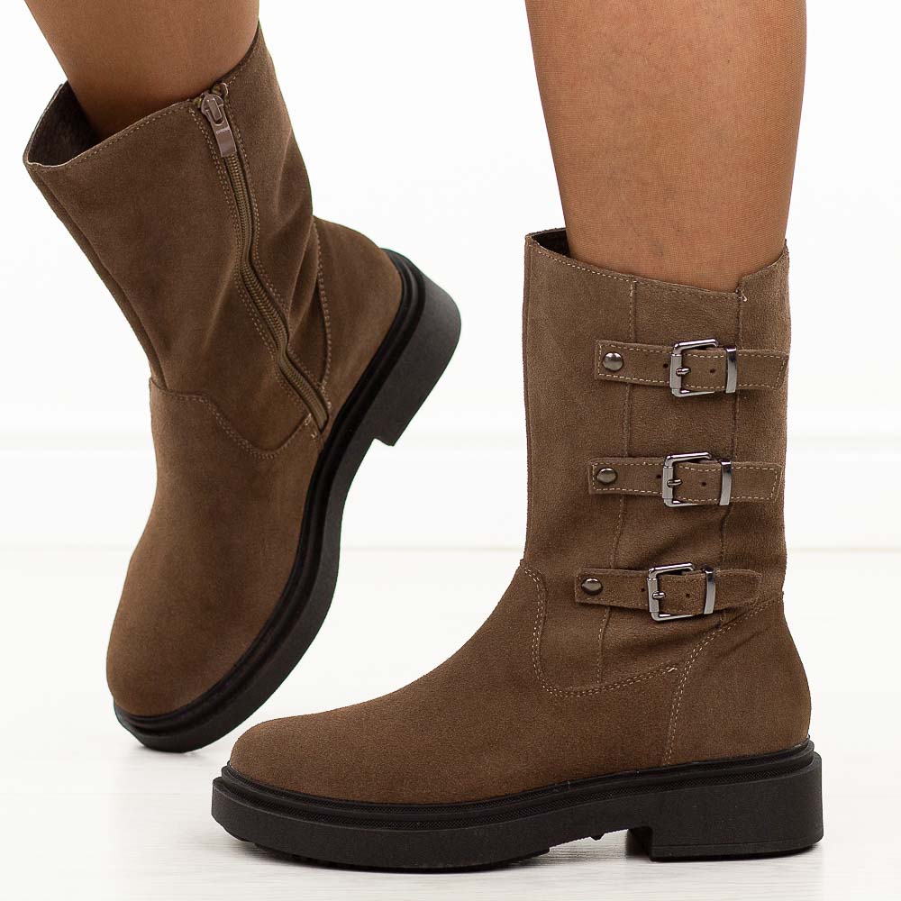 Brązowe skórzane botki damskie Sergio Leone Bt25517S-wyprzedaż