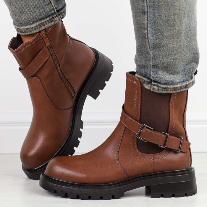 Brązowe skórzane botki damskie Sergio Leone Tr719-S-wyprzedaż