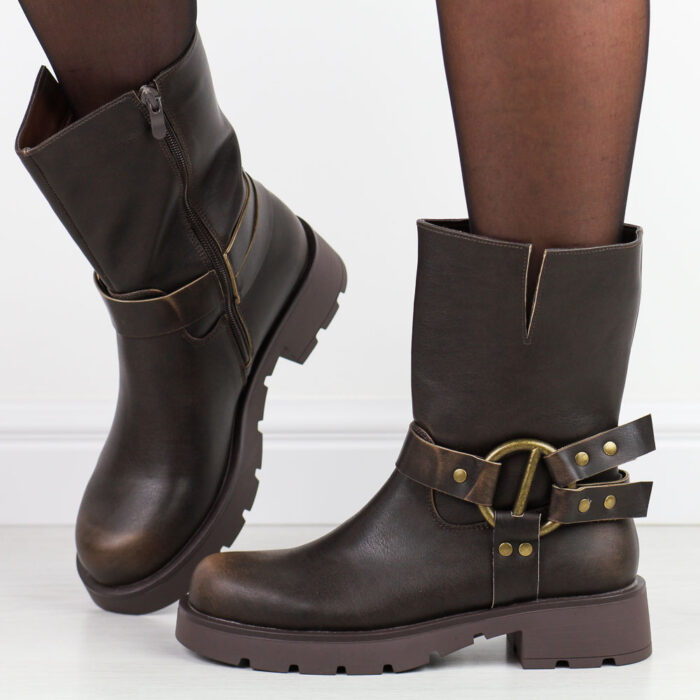 Brązowe wysokie botki damskie Potocki 54300-wyprzedaż