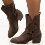 Brązowe zamszowe botki damskie M.Daszyński 1921-47-wyprzedaż