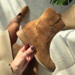 Brązowe zamszowe botki damskie Potocki 12745-wyprzedaż