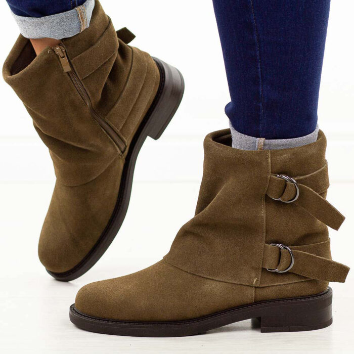 Brązowe zamszowe skórzane botki damskie Sergio Leone Bt25556S-wyprzedaż