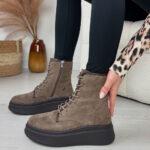 Brązowe zamszowe trapery damskie M.Daszyński Sa257-1-wyprzedaż