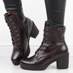 C. Brązowe zimowe botki damskie na obcasie M.Daszyński 1596-45-wyprzedaż