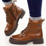 Camelowe botki damskie na traperze Potocki 19324-wyprzedaż