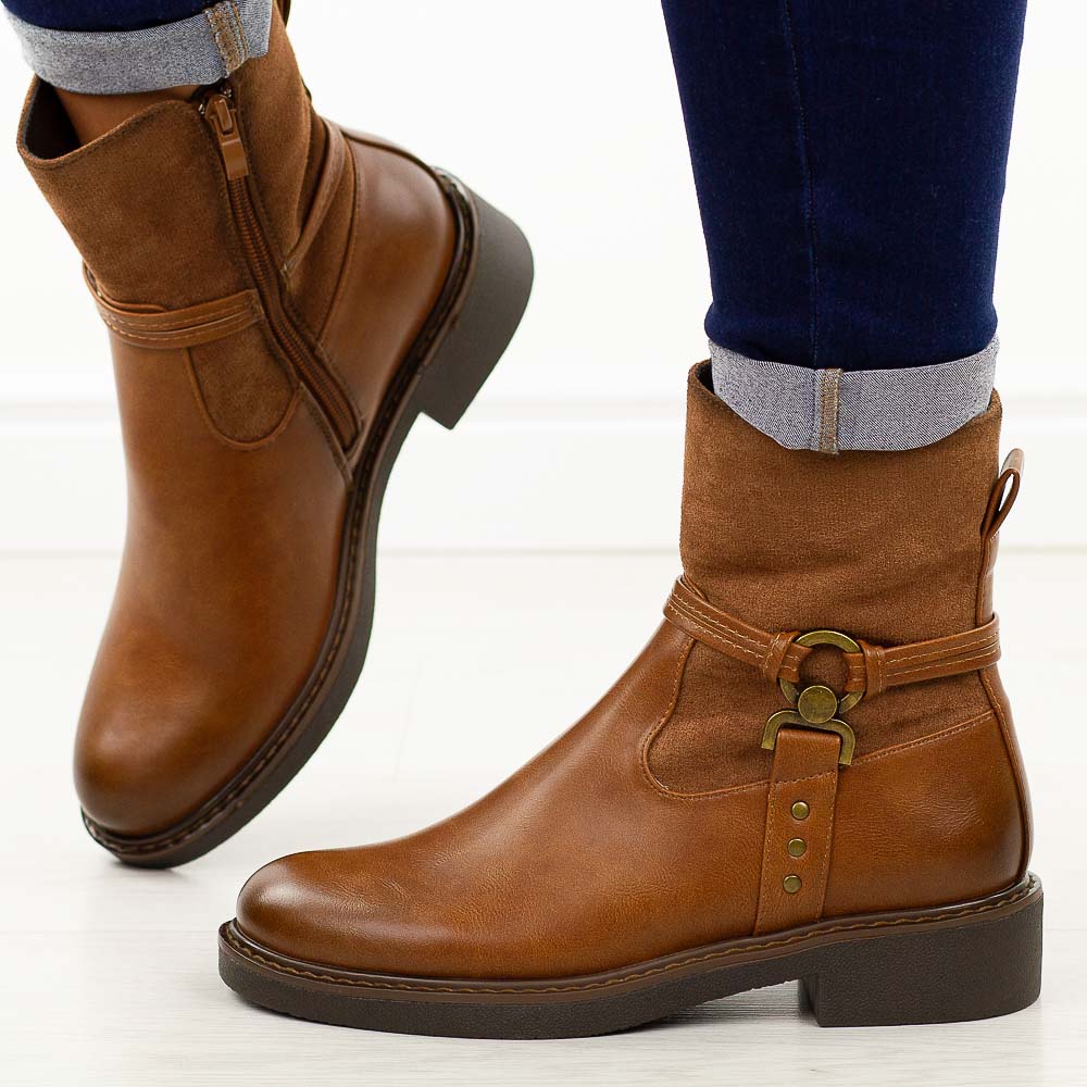 Camelowe płaskie botki damskie M.Daszyński Sa252-12-wyprzedaż