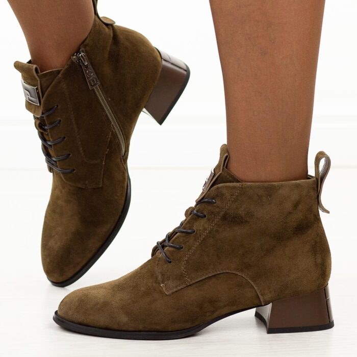 Camelowe skórzane botki damskie na obcasie Vinceza 66805-wyprzedaż