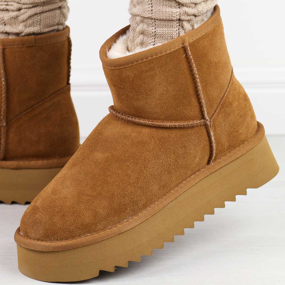 Camelowe skórzane ciepłe zimowe mukluki