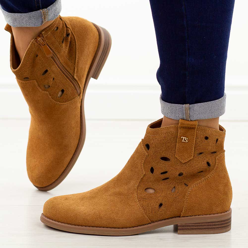 Camelowe zamszowe skórzane botki damskie T.Sokolski Z25-166-wyprzedaż