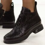Czarne bk skórzane botki damskie Cambell 60320-wyprzedaż